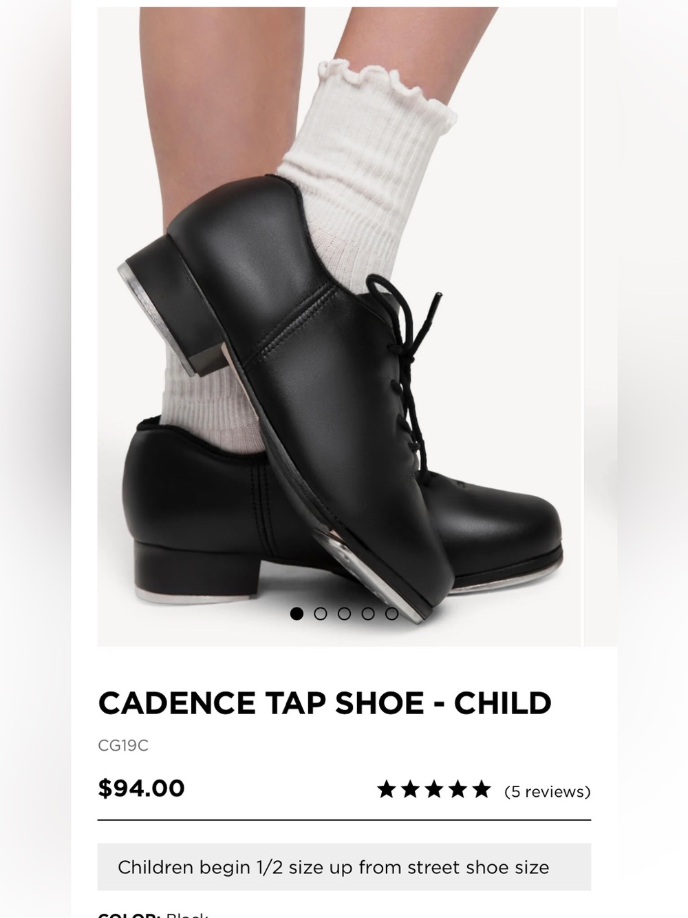Capezio Black Child Cadence Tap Shoes, Size 1M